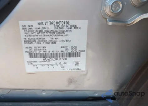 2021 Ford Ecosport Ses z USA, uszkodzony, nr VIN MAJ6S3JL5MC397231